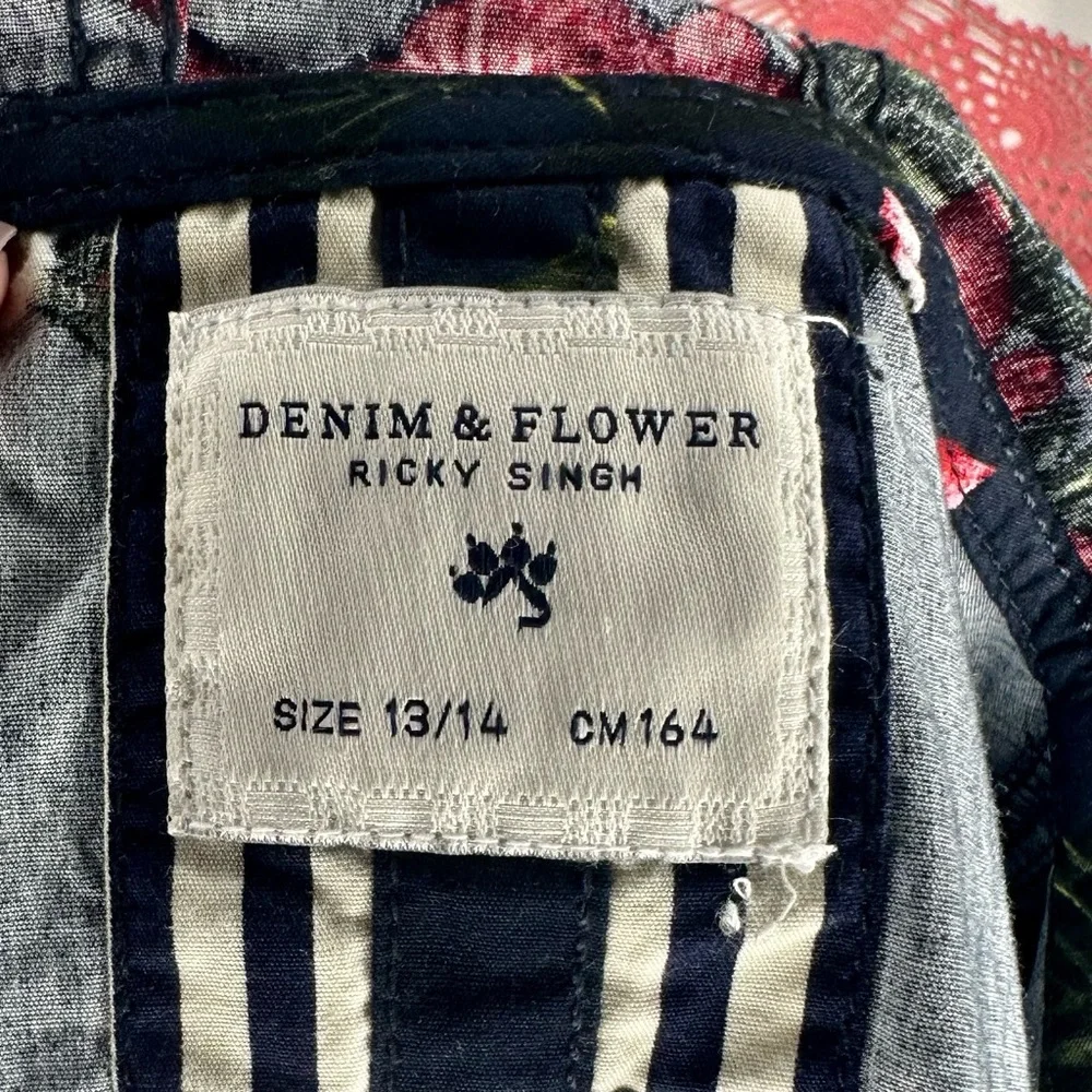 NWT Denim&Flower Ricky Singh Kids Navy Tropical Floral Hoodie Jacket Kids